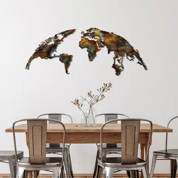 Dekorativ metal-vægdekoration Wallxpert Verdenskort (150 x 59 cm) Mørkebrun - Flerfarvet - Boligtilbehør - Billeder & kunst