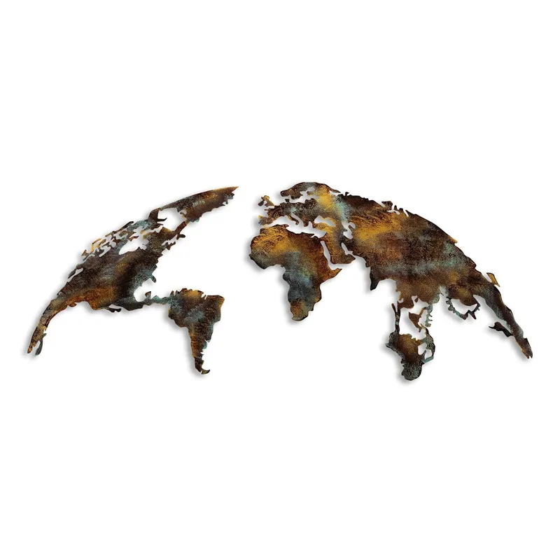 Dekorativ metal-vægdekoration Wallxpert Verdenskort (150 x 59 cm) Mørkebrun - Flerfarvet - Boligtilbehør - Billeder & kunst