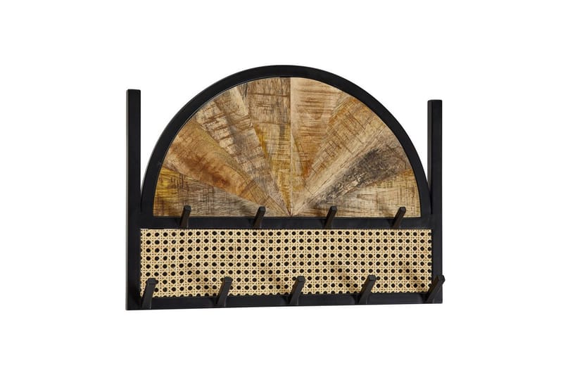 Garderobe Wohnling Væghængt knagerække lavet af mangotræ massivtræ 2-rækkers metal krogstativ pulverlakeret, undefined