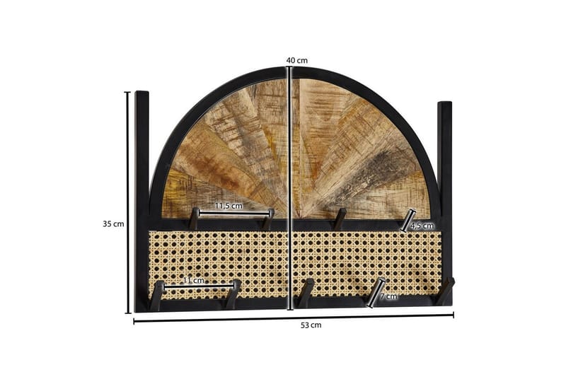 Garderobe Wohnling Væghængt knagerække lavet af mangotræ massivtræ 2-rækkers metal krogstativ pulverlakeret - Opbevaring - Tøjopbevaring - Knagerækker