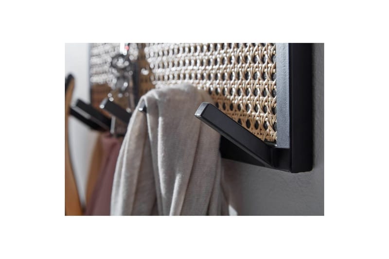Garderobe Wohnling Væghængt knagerække lavet af mangotræ massivtræ 2-rækkers metal krogstativ pulverlakeret - Opbevaring - Tøjopbevaring - Knagerækker