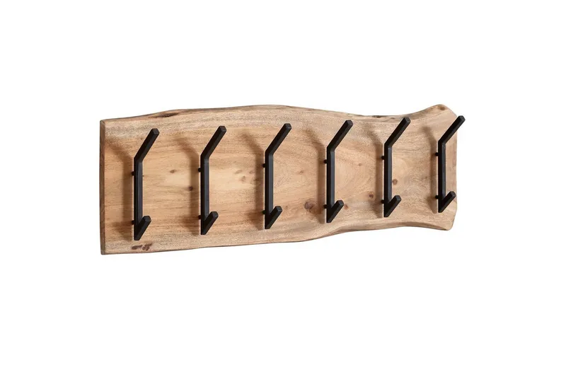Garderobe Wohnling Vægmonteret knagerække 6 metal kroge knudret massivt træ, undefined
