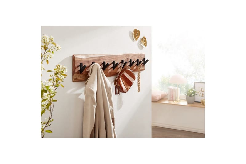 Garderobe Wohnling Vægmonteret knagerække 8 metal kroge knudret massivt træ - Opbevaring - Tøjopbevaring - Knagerækker
