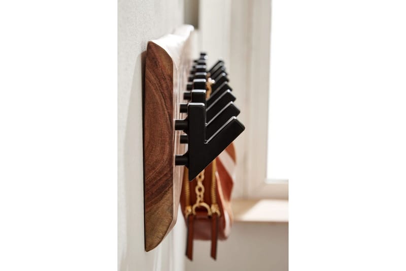 Garderobe Wohnling Vægmonteret knagerække 8 metal kroge knudret massivt træ - Opbevaring - Tøjopbevaring - Knagerækker