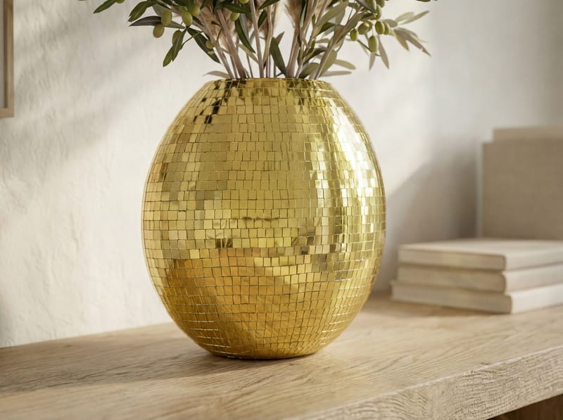 Herva bordvase i metal med mosaik - Guld - Boligtilbehør - Dekoration