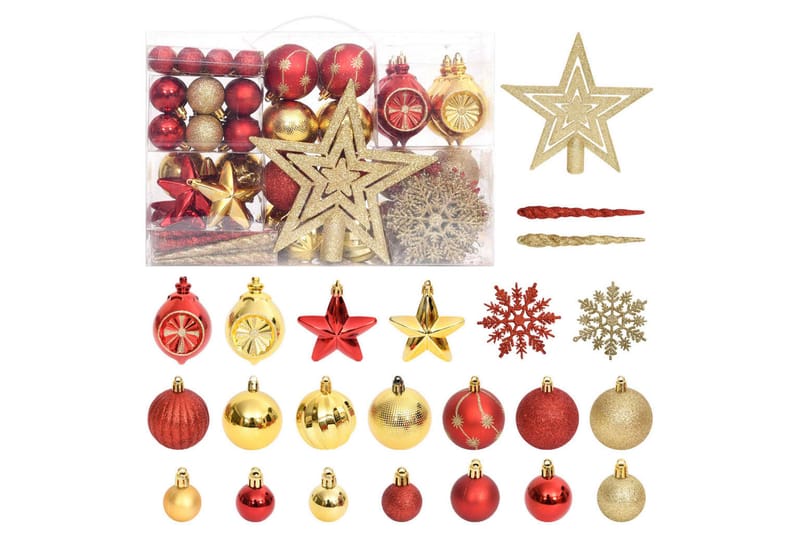 beBasic julekugler 108 dele guldfarvet og rød - Guld - Juelpynt og juledekoration - Juletræspynt & julekugler