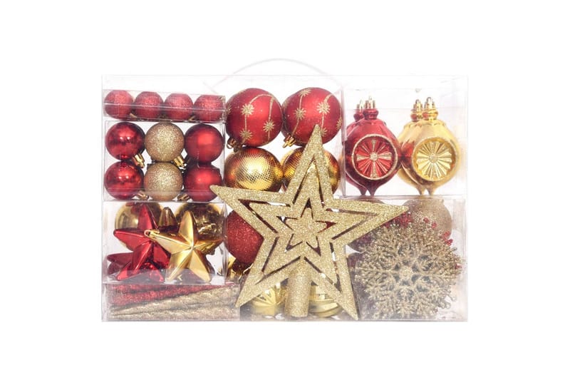 beBasic julekugler 108 dele guldfarvet og rød - Guld - Juelpynt og juledekoration - Juletræspynt & julekugler