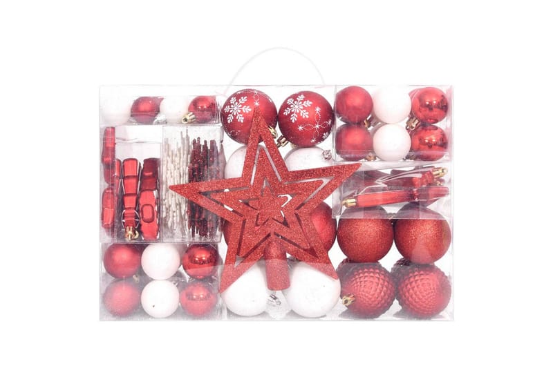 beBasic julekugler 108 dele rød og hvid - RÃ¸d - Juelpynt og juledekoration - Juletræspynt & julekugler