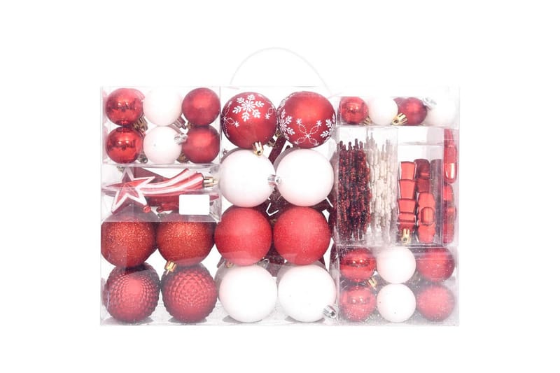 beBasic julekugler 108 dele rød og hvid - RÃ¸d - Juelpynt og juledekoration - Juletræspynt & julekugler