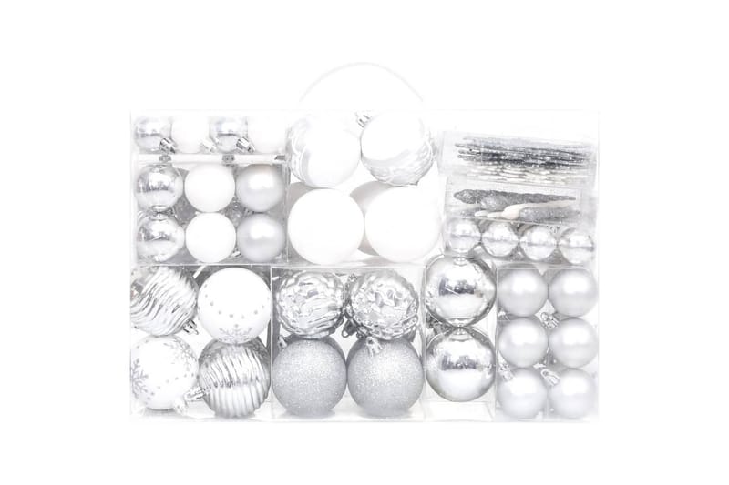 beBasic julekugler 108 dele sølvfarvet og hvid - Hvid - Juelpynt og juledekoration - Juletræspynt & julekugler