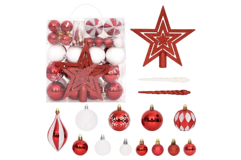 beBasic julekugler 64 dele rød og hvid - RÃ¸d - Juelpynt og juledekoration - Juletræspynt & julekugler
