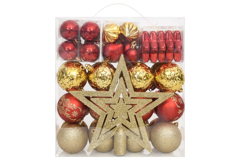 beBasic julekugler 70 dele guldfarvet og rød - RÃ¸d - Juelpynt og juledekoration - Juletræspynt & julekugler