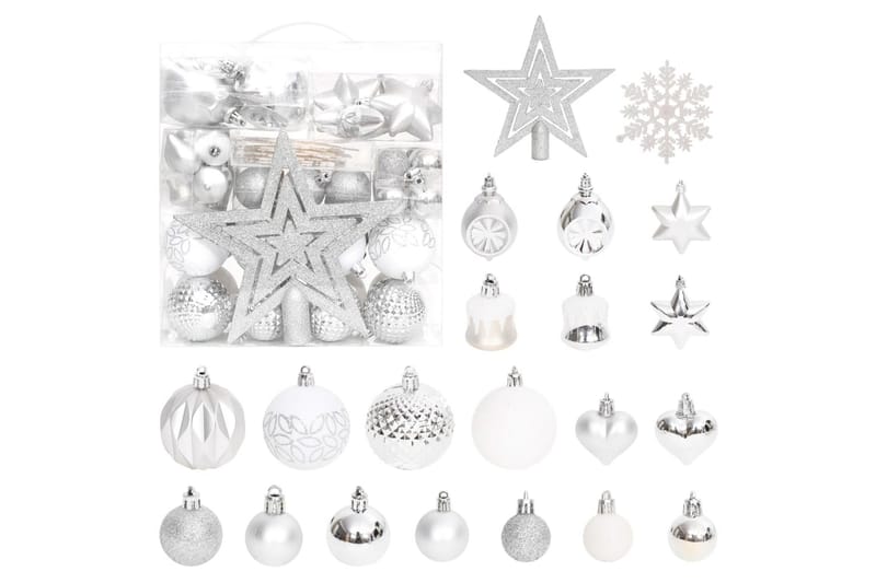 beBasic julekugler 70 dele sølvfarvet og hvid - Hvid - Juelpynt og juledekoration - Juletræspynt & julekugler