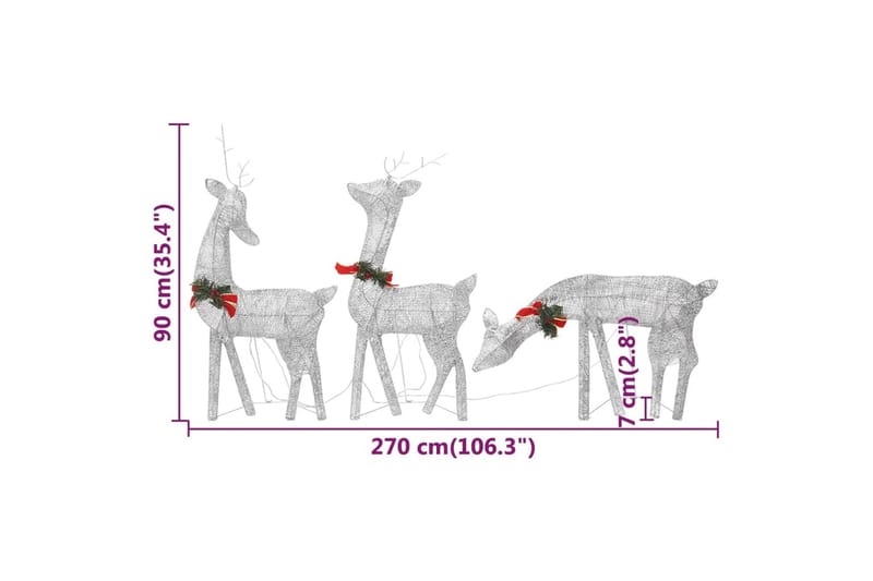 beBasic rensdyrfamilie 270x7x90 cm trådnet koldt hvidt lys sølv - Juleengel & julefigur - Juelpynt og juledekoration
