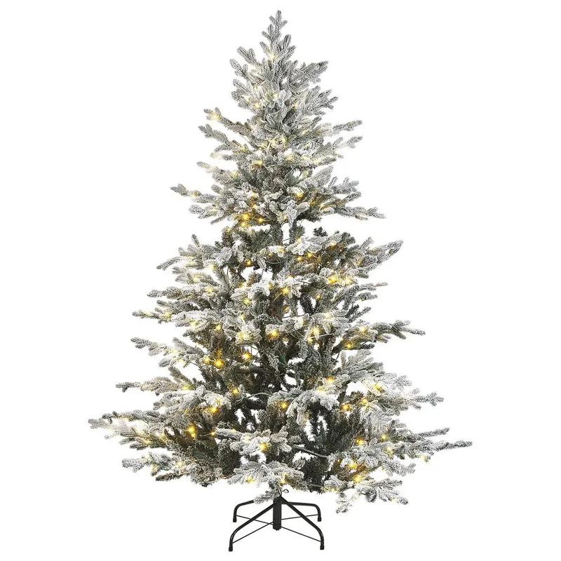 Brisco Snefyldt Plastikgran 180 cm med Belysning, Hvid/Grøn