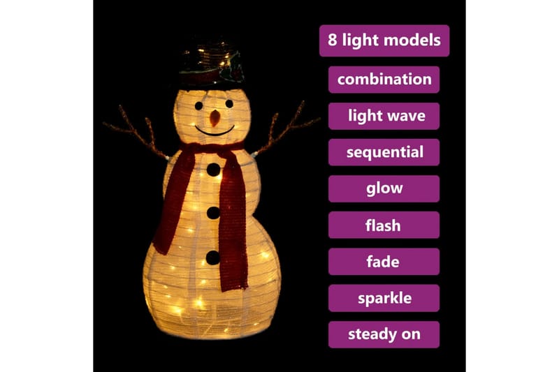 dekorativ julesnemand 60 cm med LED-lys luksuriøst stof - Sort - Juleengel & julefigur - Juelpynt og juledekoration