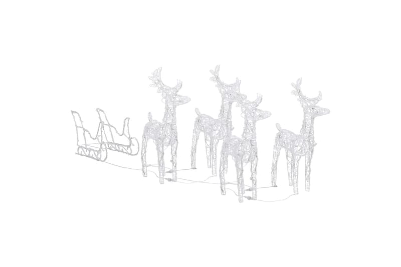 juledekoration med rensdyr og kane 280x28x55 cm akryl - Hvid - Juelpynt og juledekoration