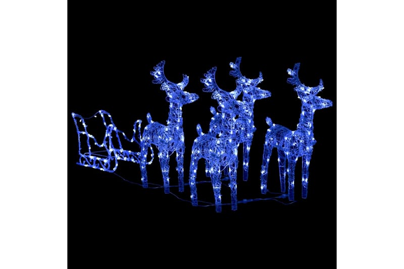 juledekoration med rensdyr og slæde 280x28x55 cm akryl - Blå - Juelpynt og juledekoration