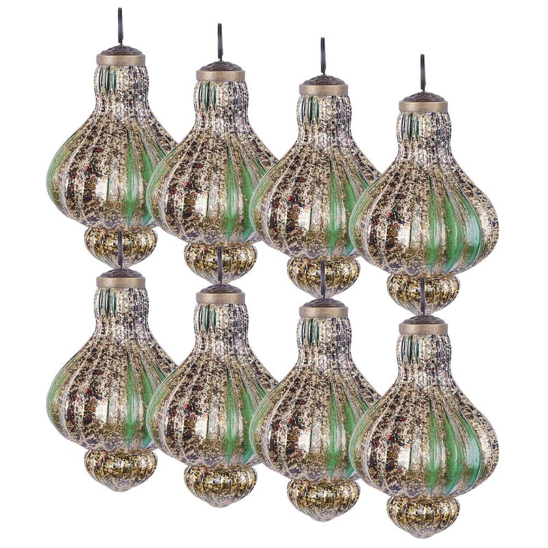 Julekugle Brillant-sæt med 8, Guld, Grøn