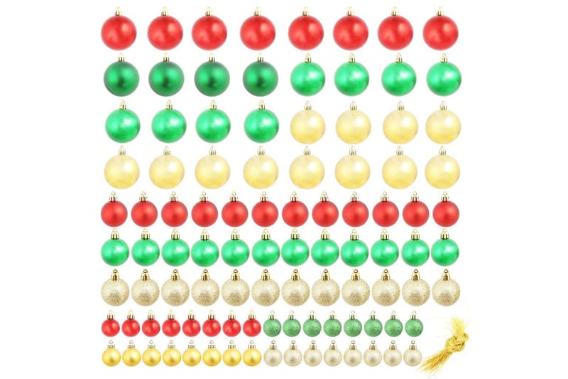 Julekuglesæt 100 Stk. 6 Cm Rød/Guldfarvet/Grøn - Flerfarvet - Juelpynt og juledekoration - Juletræspynt & julekugler