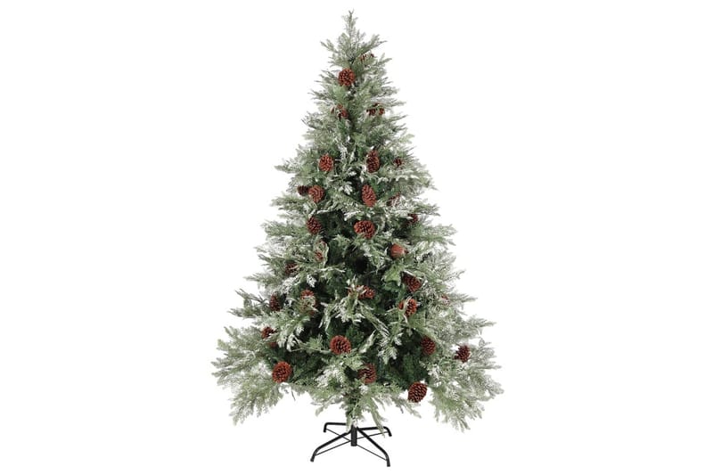 juletræ med grankogler 150 cm PVC & PE grøn og hvid - Juelpynt og juledekoration