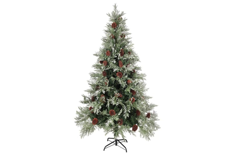juletræ med grankogler 195 cm PVC & PE grøn og hvid - Juelpynt og juledekoration