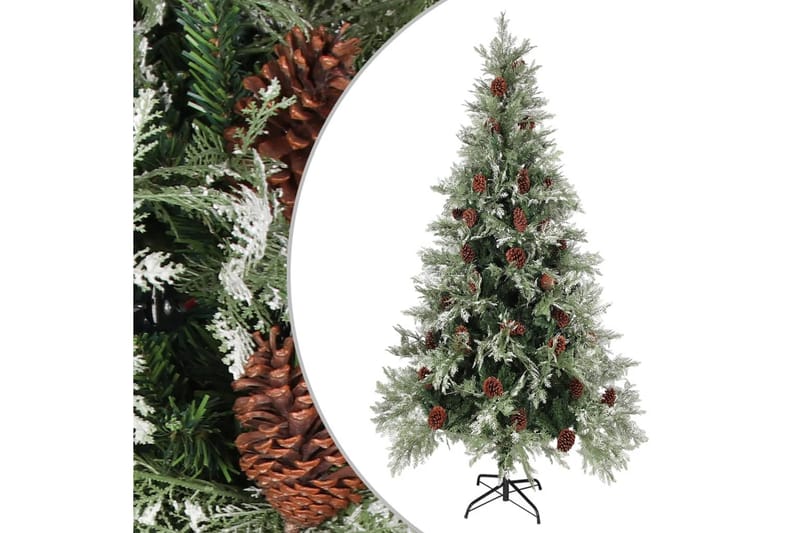 juletræ med grankogler 225 cm PVC & PE grøn og hvid - Juelpynt og juledekoration