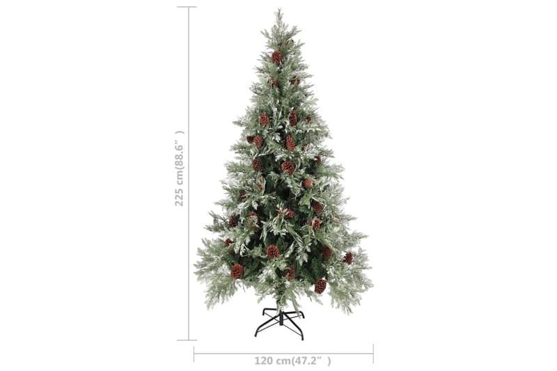juletræ med grankogler 225 cm PVC & PE grøn og hvid - Juelpynt og juledekoration