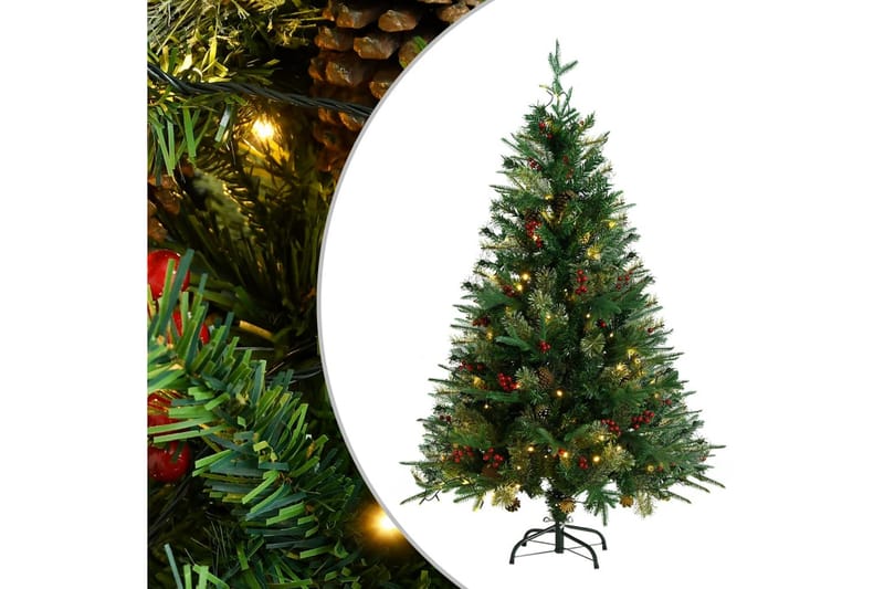 juletræ med LED-lys og grankogler 120 cm PVC & PE grøn - Plastik juletræ