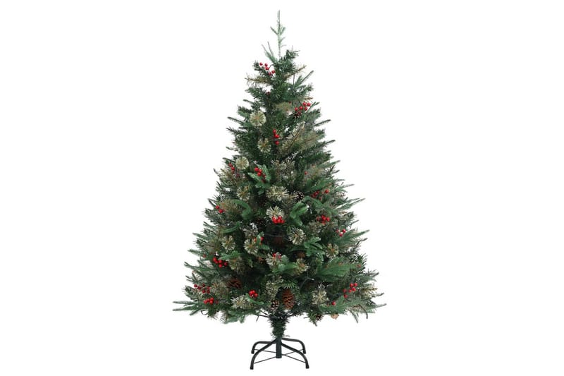 juletræ med LED-lys og grankogler 120 cm PVC & PE grøn - Plastik juletræ