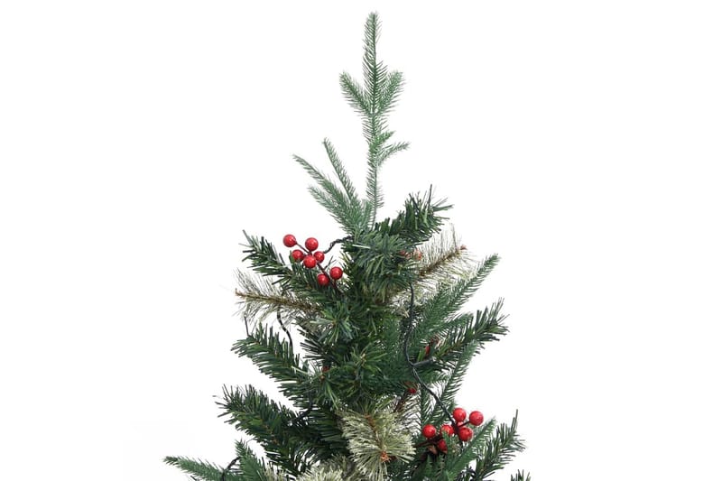 juletræ med LED-lys og grankogler 195 cm PVC & PE grøn - Plastik juletræ