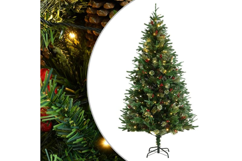 juletræ med LED-lys og grankogler 195 cm PVC & PE grøn - Plastik juletræ