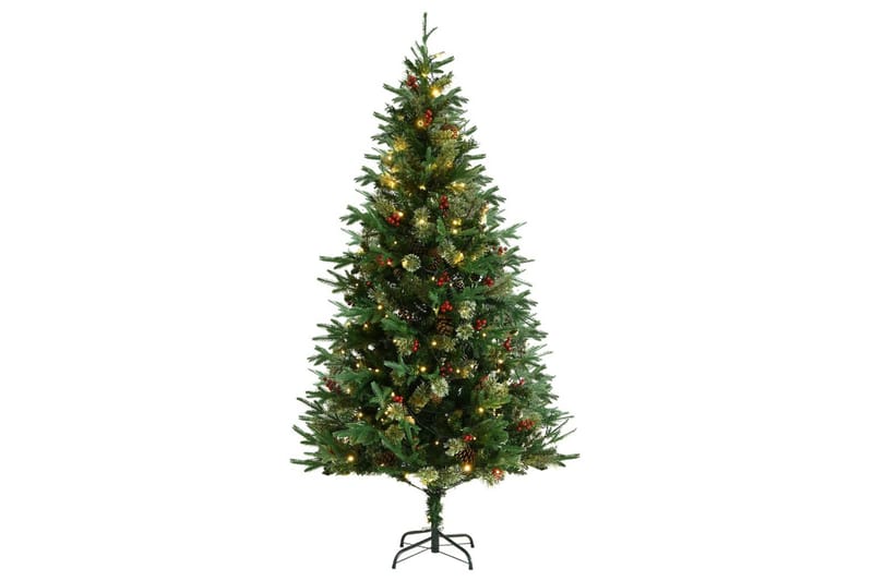 juletræ med LED-lys og grankogler 195 cm PVC & PE grøn - Plastik juletræ