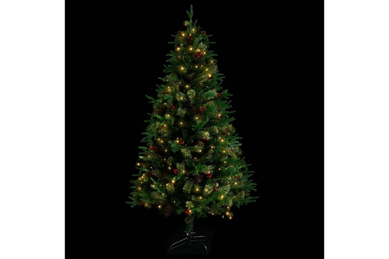 juletræ med LED-lys og grankogler 195 cm PVC & PE grøn - Plastik juletræ