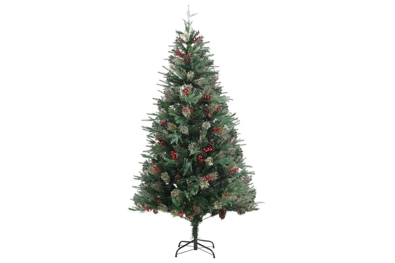 juletræ med LED-lys og grankogler 195 cm PVC & PE grøn - Plastik juletræ