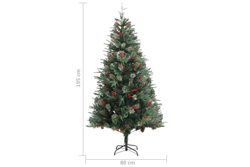 juletræ med LED-lys og grankogler 195 cm PVC & PE grøn - Plastik juletræ