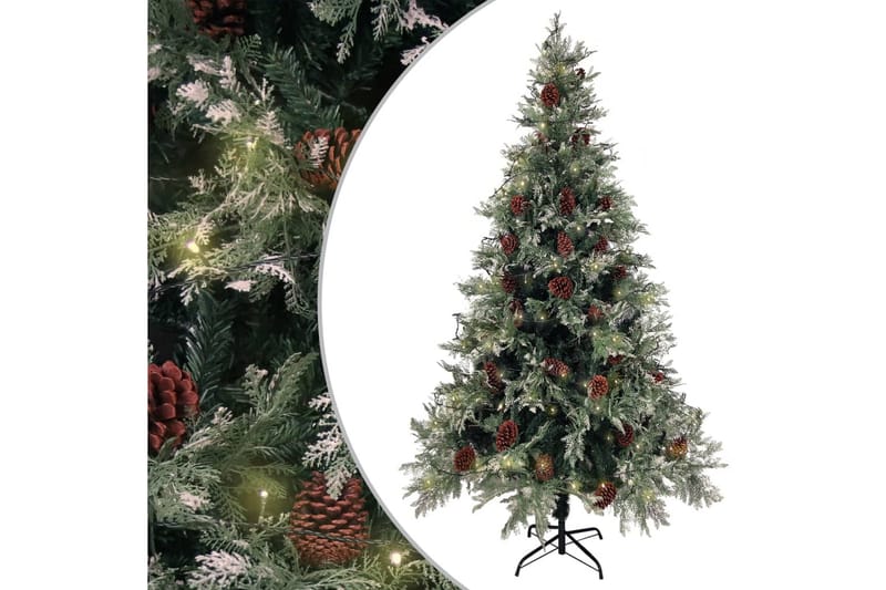 juletræ med LED-lys og grankogler 195 cm PVC & PE - Plastik juletræ