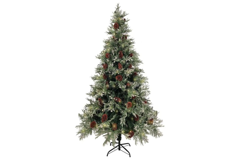 juletræ med LED-lys og grankogler 195 cm PVC & PE - Plastik juletræ