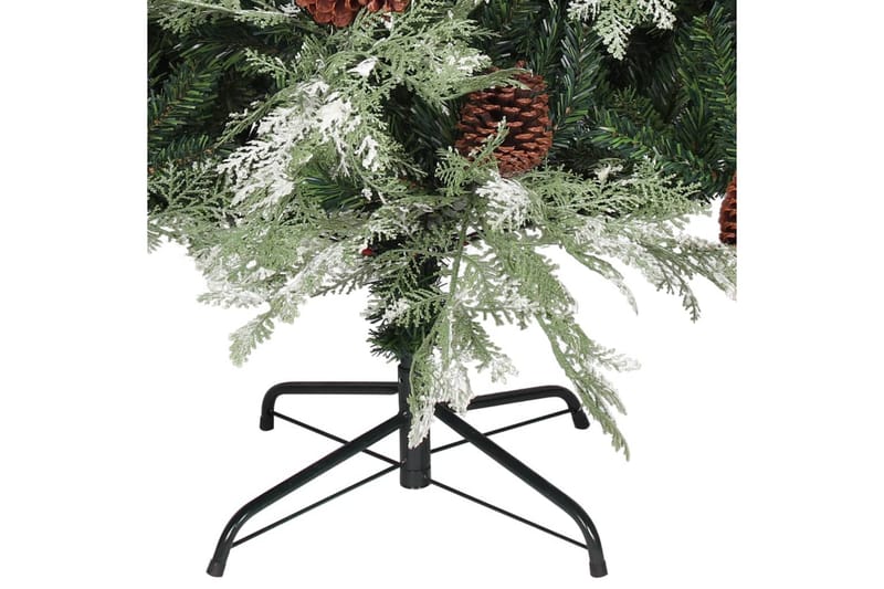 juletræ med LED-lys og grankogler 225 cm PVC & PE - Plastik juletræ