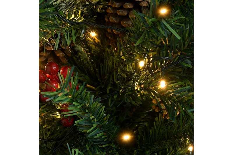 juletræ med LED-lys og grankogler 225 cm PVC & PE grøn - Plastik juletræ