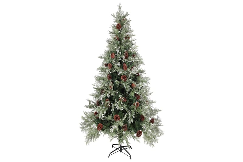 juletræ med LED-lys og grankogler 225 cm PVC & PE - Plastik juletræ