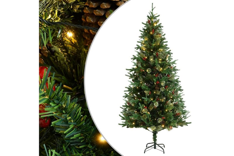 juletræ med LED-lys og grankogler 225 cm PVC & PE grøn - Boligtilbehør - Julepynt & højtidsdekorationer - Juelpynt og juledekoration - Plastik juletræ