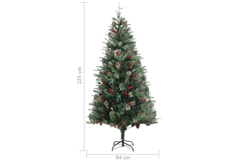 juletræ med LED-lys og grankogler 225 cm PVC & PE grøn - Plastik juletræ