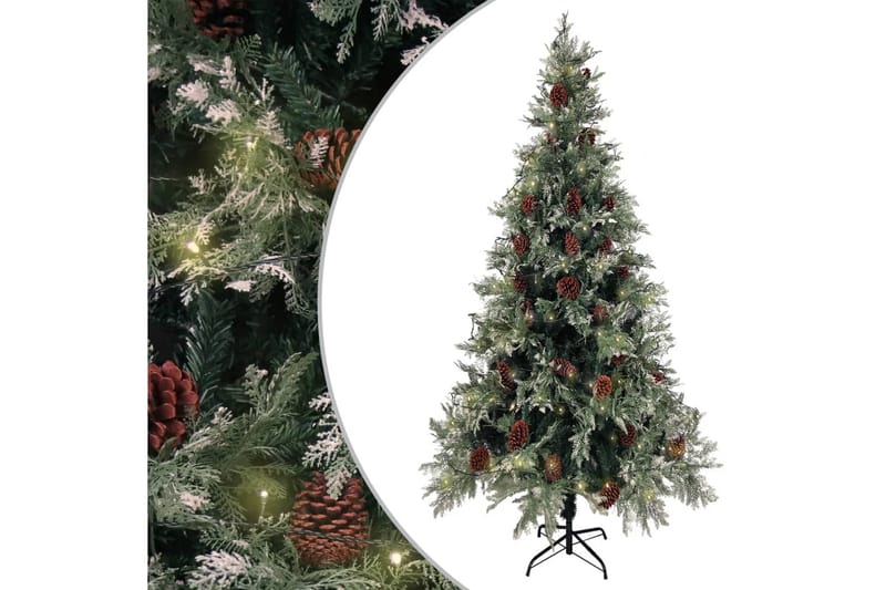 juletræ med LED-lys og grankogler 225 cm PVC & PE - Plastik juletræ