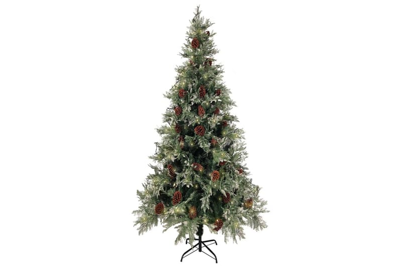 juletræ med LED-lys og grankogler 225 cm PVC & PE - Plastik juletræ