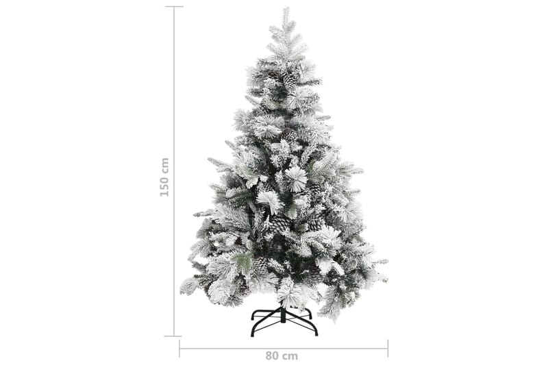 juletræ med puddersne og grankogler 150 cm PVC & PE - Juelpynt og juledekoration