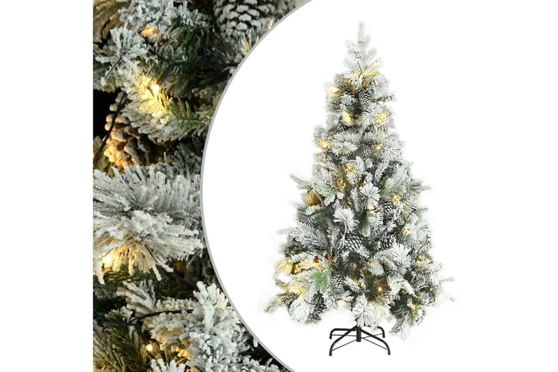 juletræ med puddersne og grankogler LED-lys 195 cm PVC & PE - Plastik juletræ