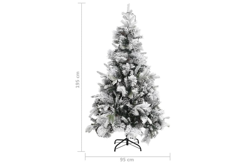 juletræ med puddersne og grankogler LED-lys 195 cm PVC & PE - Boligtilbehør - Julepynt & højtidsdekorationer - Juelpynt og juledekoration - Plastik juletræ