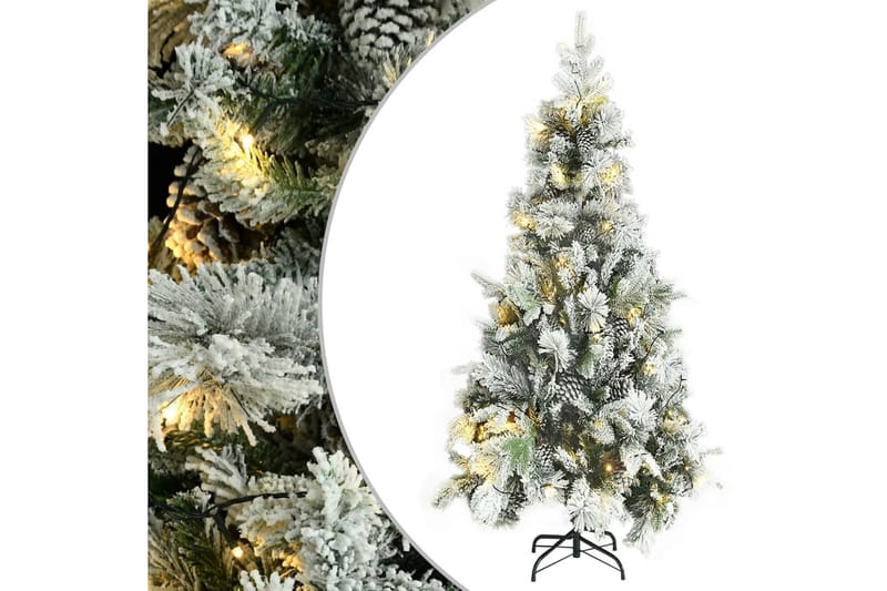 juletræ med puddersne og grankogler LED-lys 225 cm PVC & PE - Boligtilbehør - Julepynt & højtidsdekorationer - Juelpynt og juledekoration - Plastik juletræ