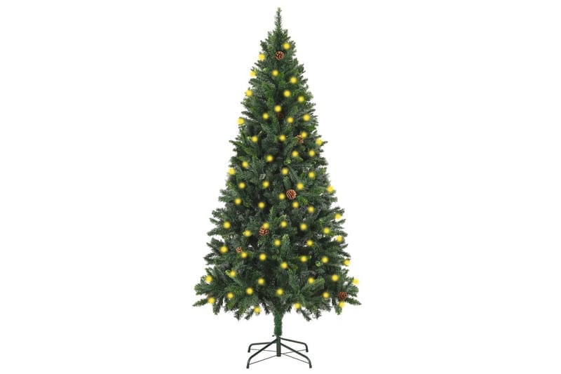 kunstigt juletræ med LED-lys og grankogler 180 cm grøn - Plastik juletræ